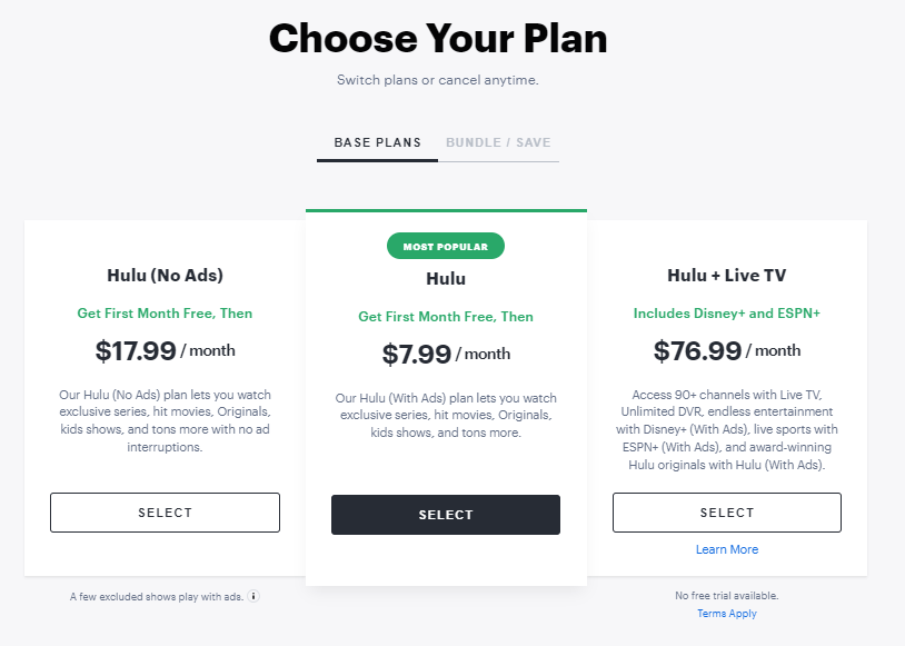 Hulu on Roku - Hulu price plans