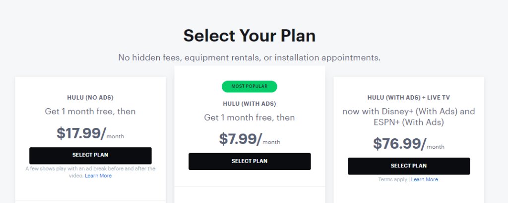 Hulu on Web Browser - Hulu price plans